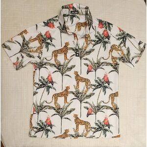 Bad Birdie Golf SS White &‎ Brown "Cheetah" Polo Shirt Men's Large Wildlife